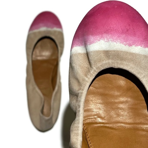 NWOT Leifnotes suede pink/beige watercolour dip dyed ballet flats,made in Italy. - Picture 11 of 16